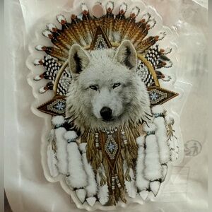 dream catcher white wolf car ornament 2D flat car rear view mirror accessory